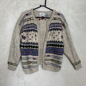 Vintage Floral Embroidered Cardigan Sweater Cottagecore Coastal Grammacore Cozy